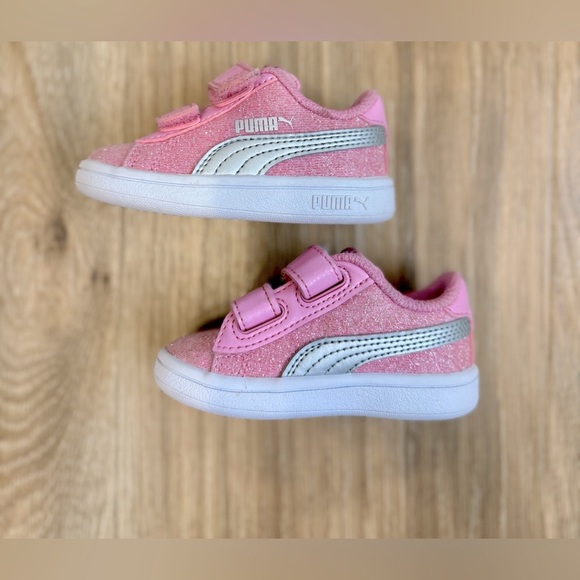 PUMA Smash 3.0 Glitz Glam Prism Pink Silver Size 4c LNC - Picture 6 of 7